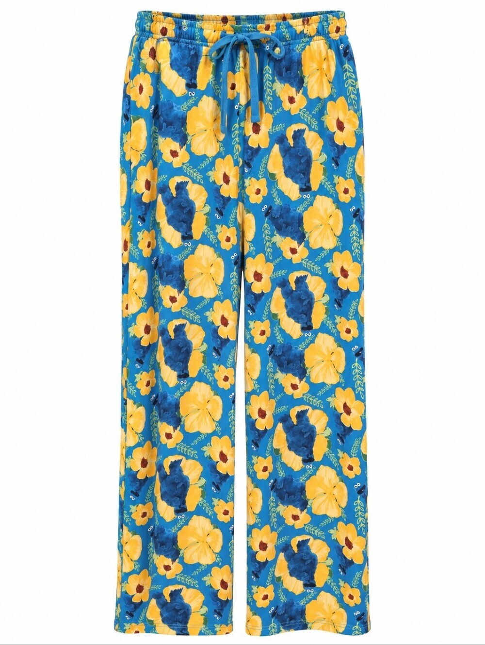 Sesame Street Men's Yellow Floral Cookie Monster Novelty Print Pajama Pants XL